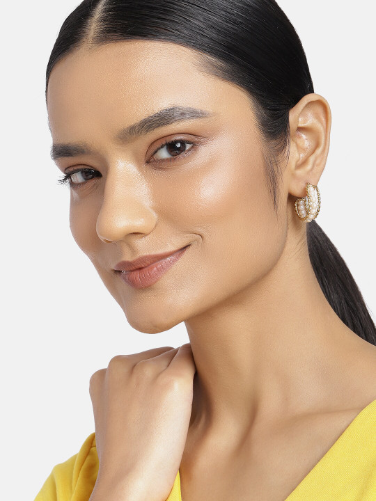 Estele Gold-Plated & White Classic Hoop Earrings