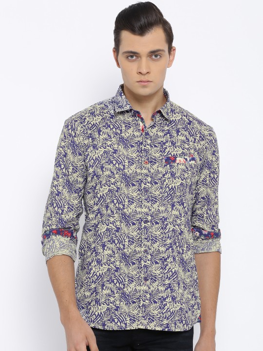 Cream-Coloured Printed Liquid Fit Casual Shirt 38