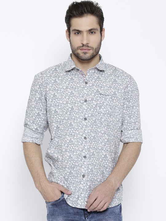 Grey Printed Liquid Fit Casual Shirt 38