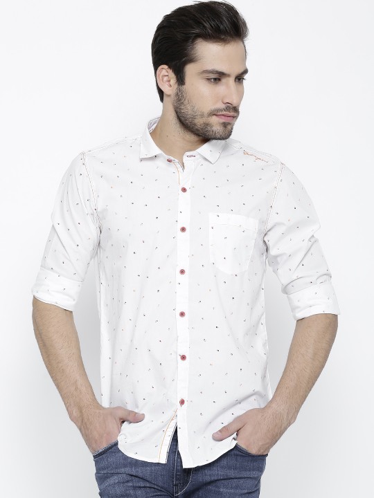 White Printed Liquid Fit Casual Shirt 38