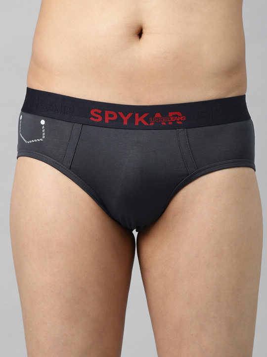 UnderJeans by Spykar Men Charcoal Grey Solid Briefs 8907966421158