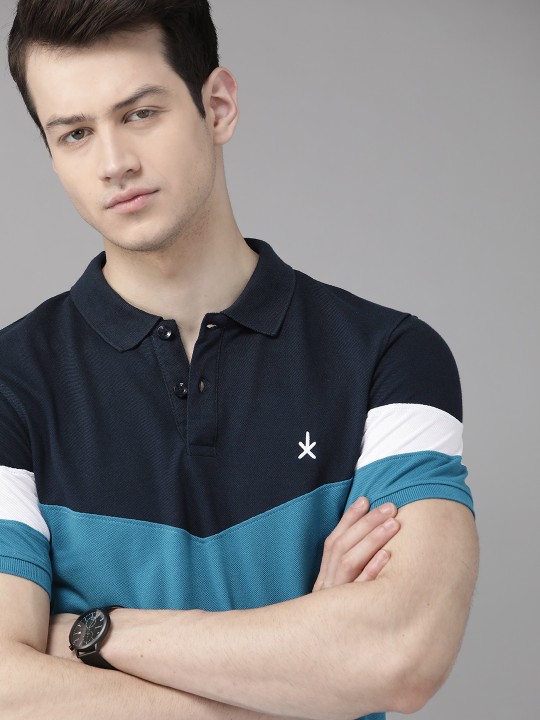 Men Blue Colourblocked Pure Cotton T-shirt