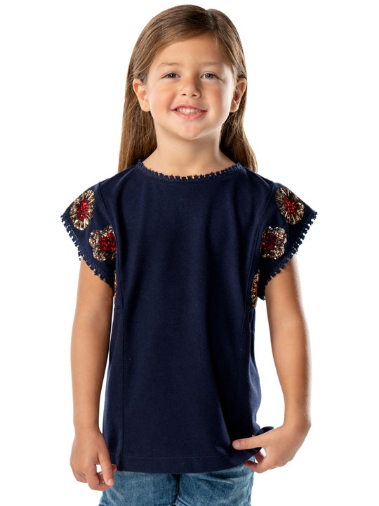 Cherry Crumble Girls Blue Solid Embellished Top