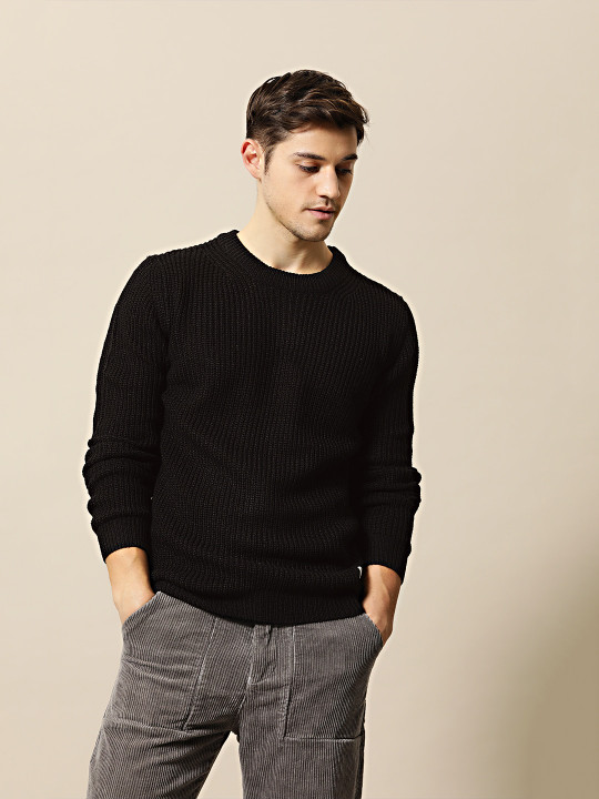 Mr Bowerbird Men Black Ribbed Pullover