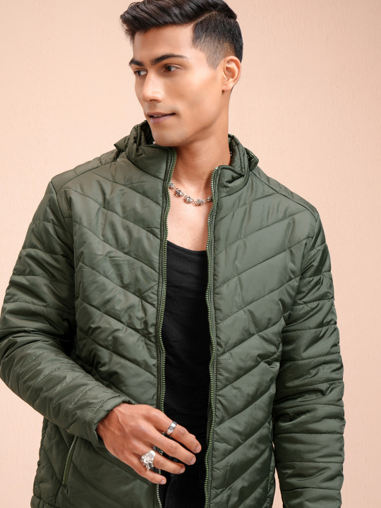 LOCOMOTIVE Men Green Solid Puffer Jacket