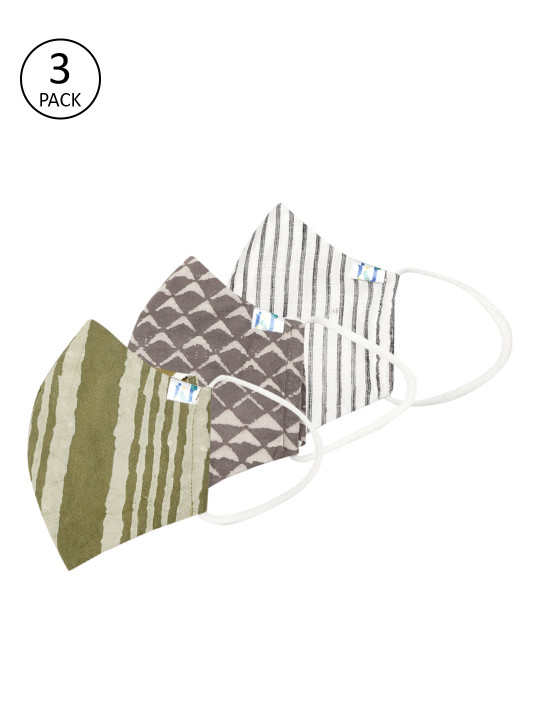 Kalakari India Men Pack of 3 4 Ply Handmade Pure Cotton Sustainable Outdoor Masks