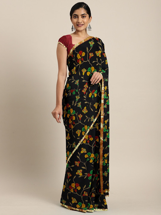Black Printed Pure Chiffon Saree
