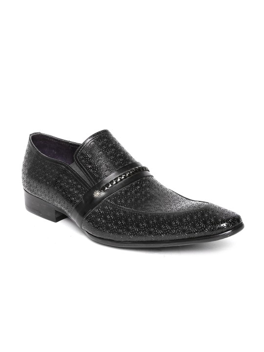 Men Black Leather Textured Semiformal Shoes 8