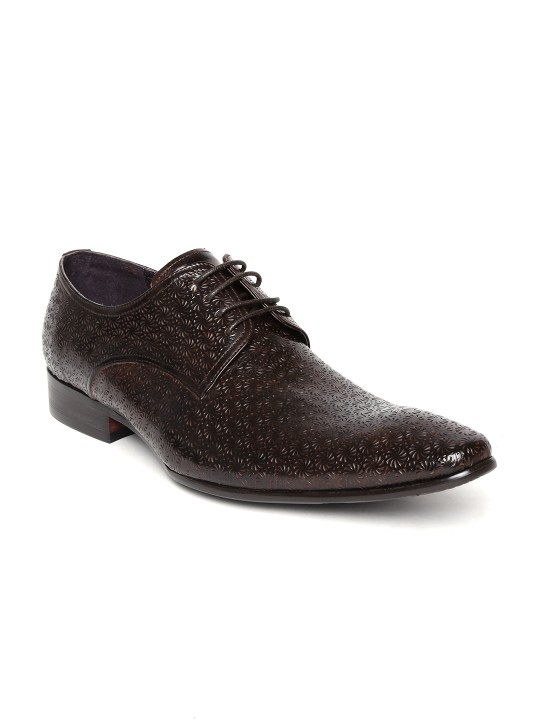 Men Coffee Brown Leather Textured Semiformal Shoes 8