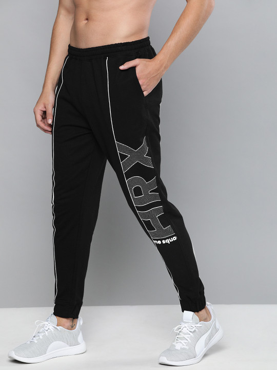 HRX by Hrithik Roshan HRX By Hrithik Roshan Men Jet Black Solid Regular Fit Mid-Rise Bio-Wash Lifestyle Joggers
