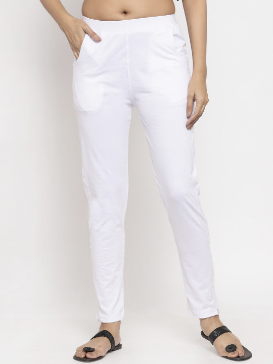 Women White Solid Ankle-Length Leggings