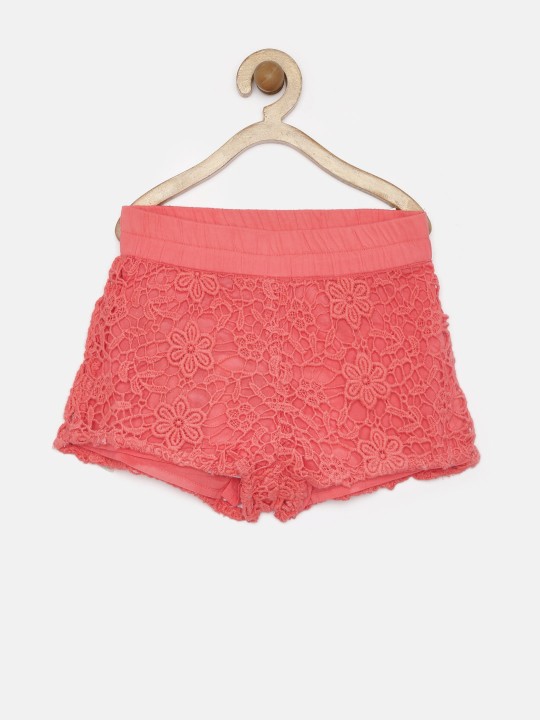 MANGO Kids Girls Coral Pink Crochet Shorts 9-10Y