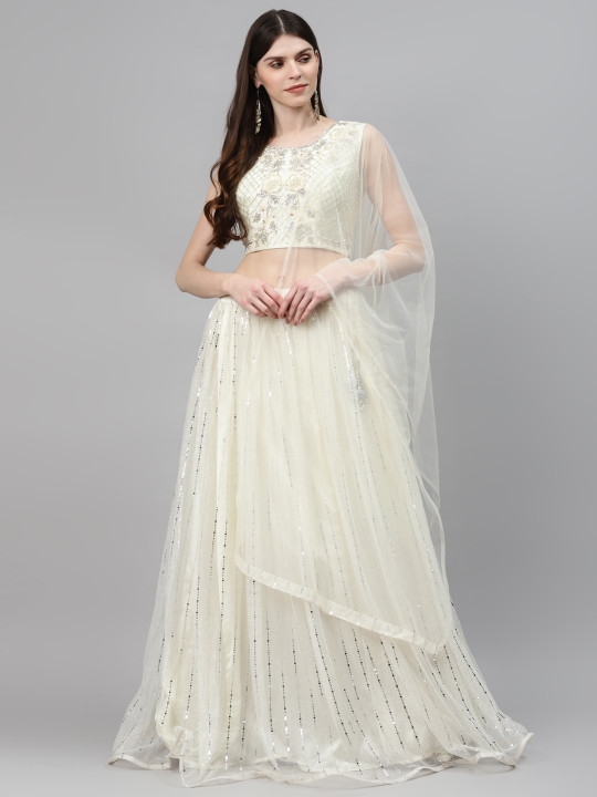 White & Silver Embroidered Made to Measure Lehenga & Blouse with Dupatta