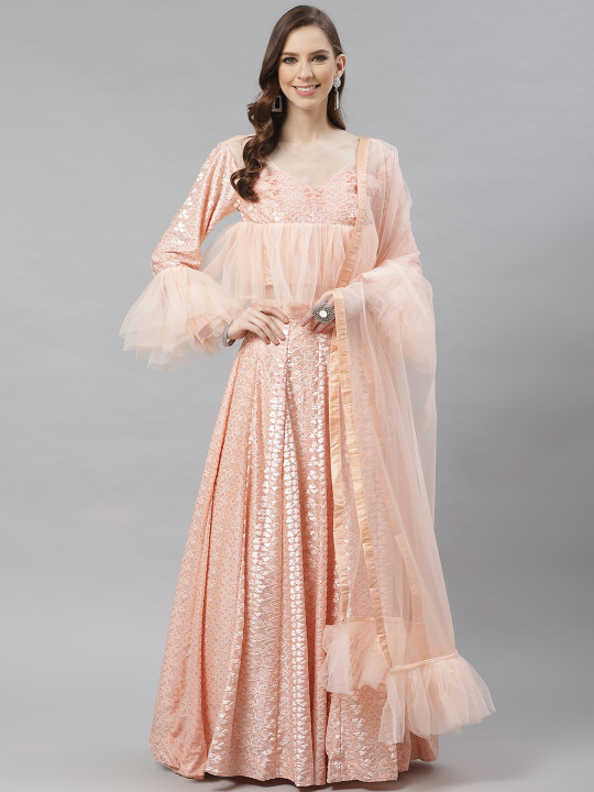 Peach-Coloured Made to Measure Lehenga Choli with Dupatta