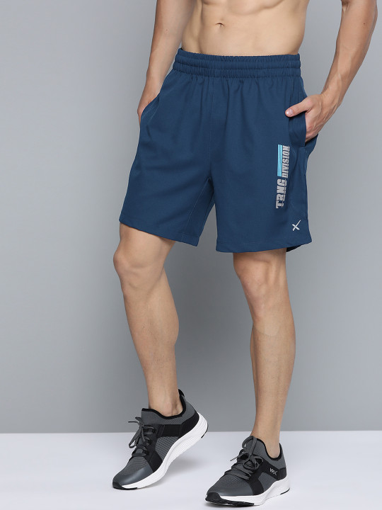HRX by Hrithik Roshan HRX By Hrithik Roshan Men Estate Blue Colourblock Regular Fit Rapid-Dry Antimicrobial Training Shorts