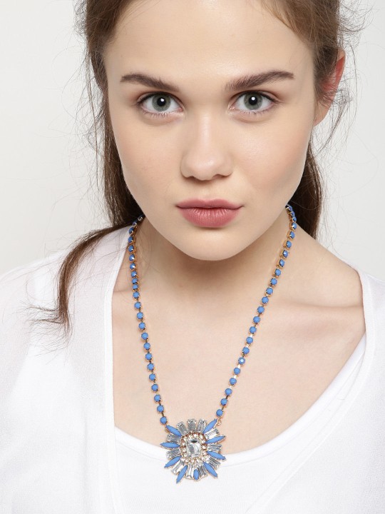 Blue Stone-Studded Matinee Necklace