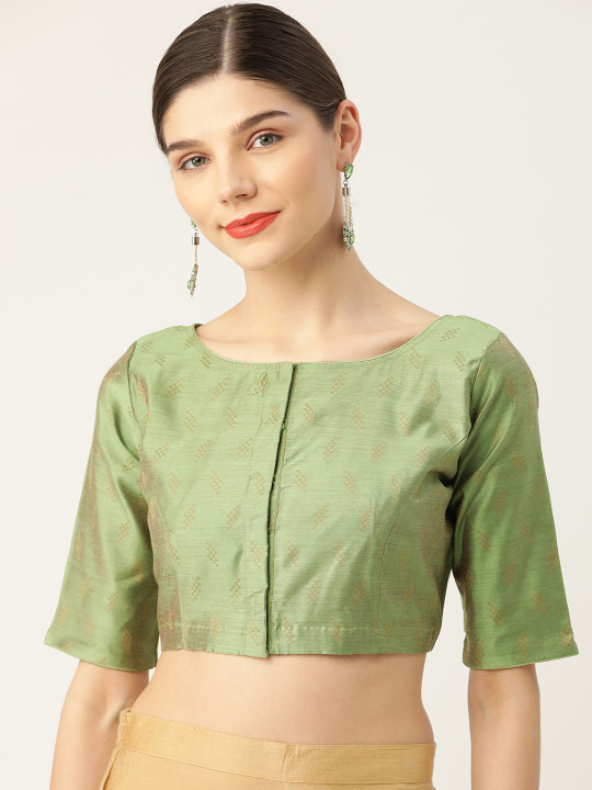 tantkatha Green & Golden Woven Design Saree Blouse