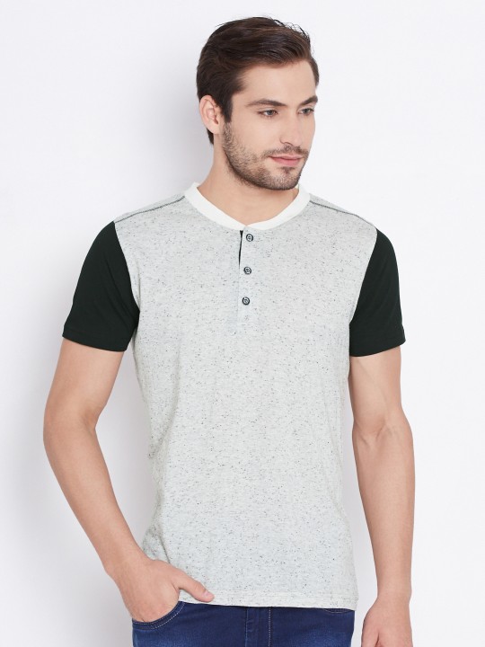 Grey Melange Henley T-shirt S