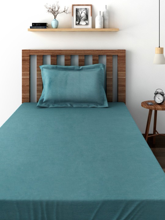 TEZRAC Green 180 TC Cotton Single Bedsheet with 1 Pillow Cover