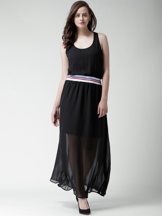 Black Polyester Sheer Maxi Dress XS