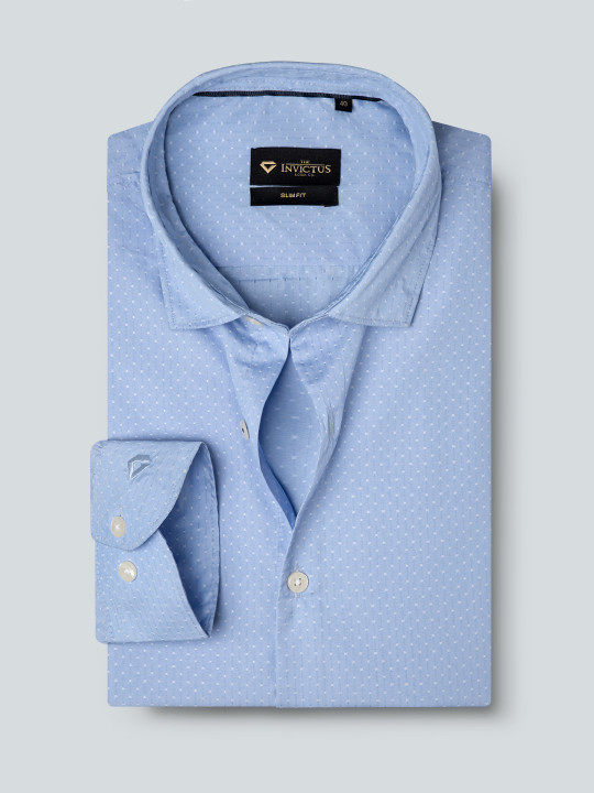 INVICTUS Men Easy Care Blue & White Self Design Formal Shirt