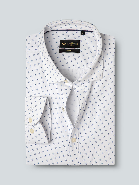 INVICTUS Men Easy Care White Printed Pure Cotton Sustainable Formal Shirt