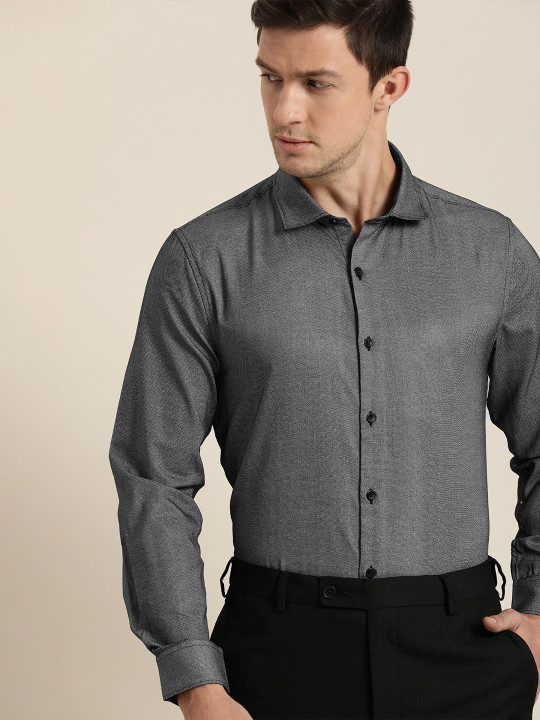 Simple Formal Design Price History of INVICTUS Men Easy Care Charcoal Grey Self Design Smart ...