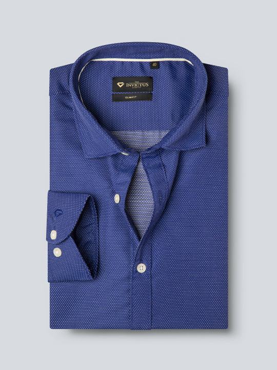 INVICTUS Men Easy Care Navy Blue & White Printed Formal Slim Fit Shirt