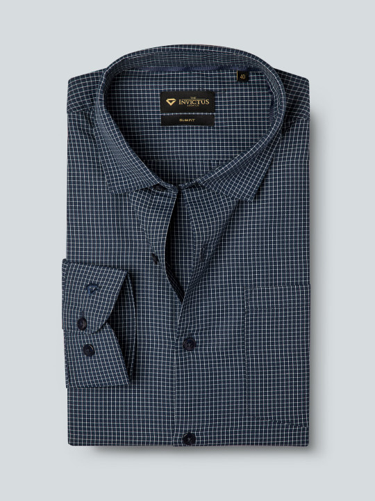 INVICTUS Men Easy Care Navy Blue & White Checked Formal Shirt