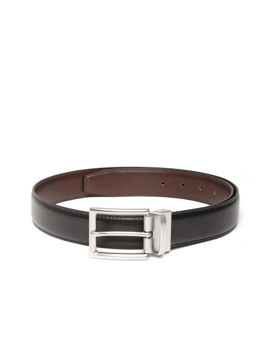 Ultimo Men Black & Coffee Brown Textured Reversible Formal Belt