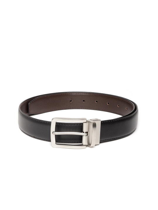 Ultimo Men Black & Coffee Brown Textured Reversible Formal Belt