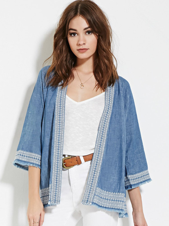 Blue Embroidered Denim Shrug S