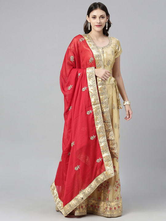 Gold-Toned Embroidered Lehenga & Made to Measure Blouse with Dupatta
