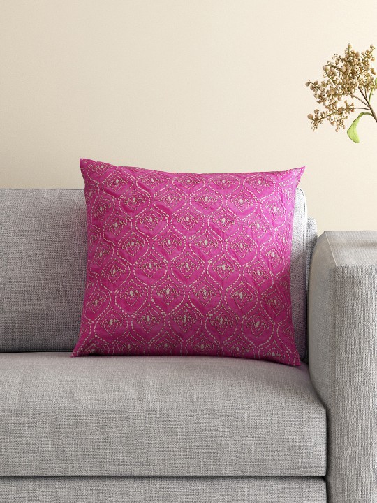 Pink Embroidered Single 18'' x 18'' Square Cushion Cover