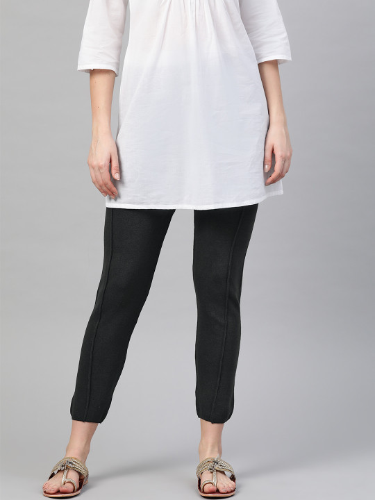 Women Charcoal Grey Knitted Solid Winter Leggings