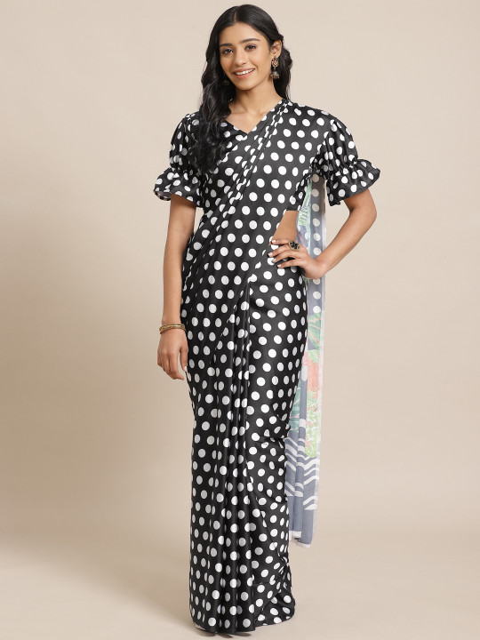 Black & White Polka Dot Print Saree