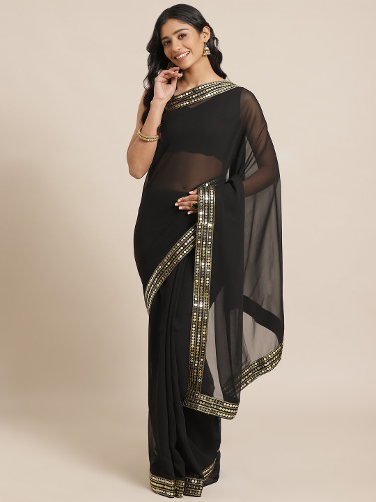 Black Solid Saree