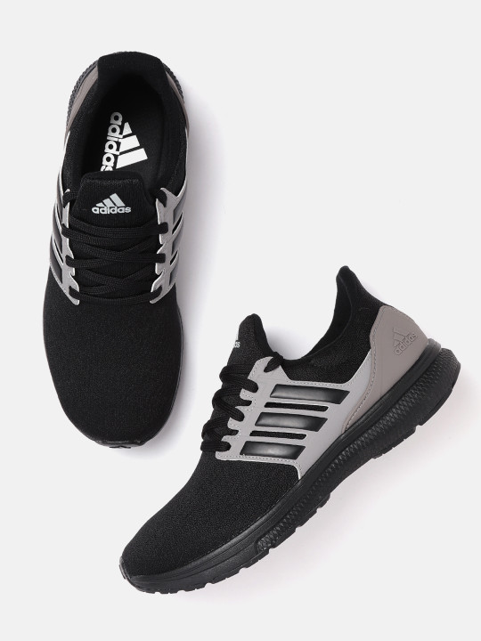 Men Black & Grey Adi-Pace Knitted Running Shoes with Colourblocking