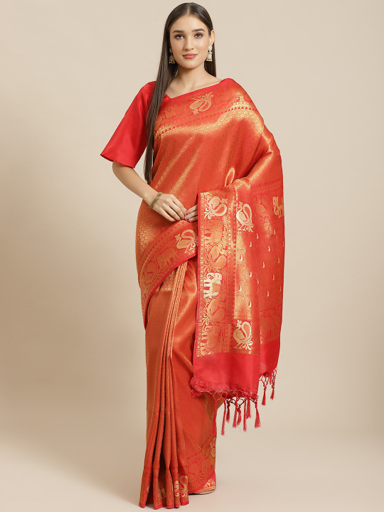 Saree mall Red & Golden Woven Design Banarasi Saree