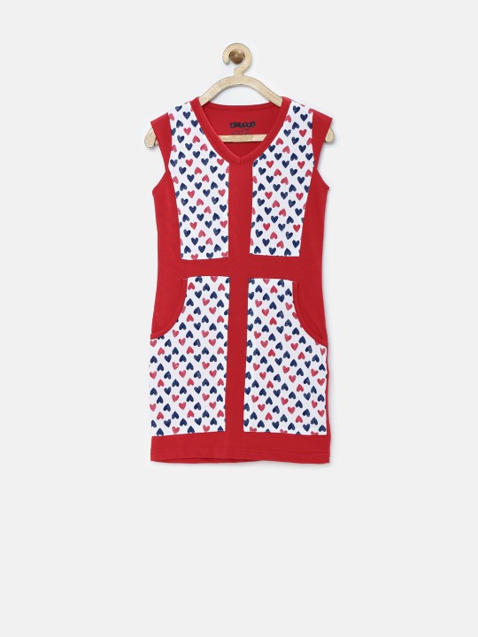 Girls Red & White Printed Shift Dress 7-8Y -  759