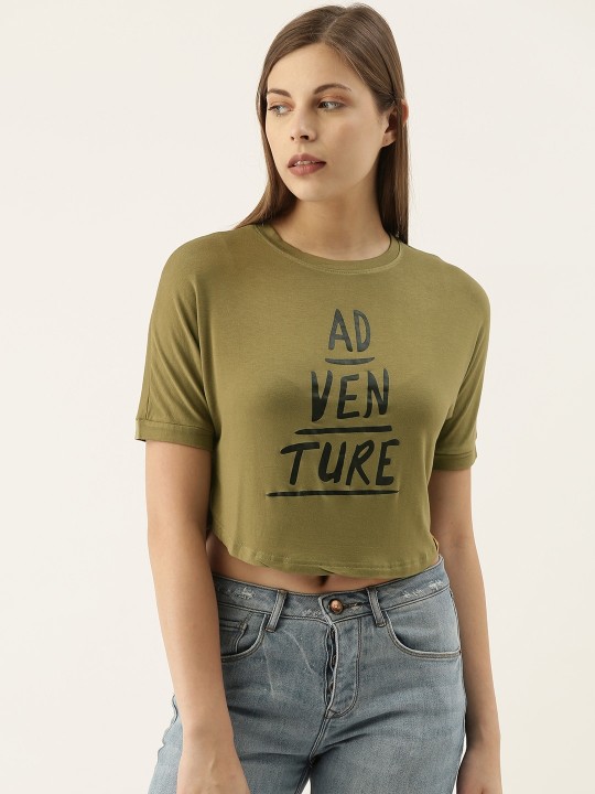 Campus Sutra Green Printed Crop Top