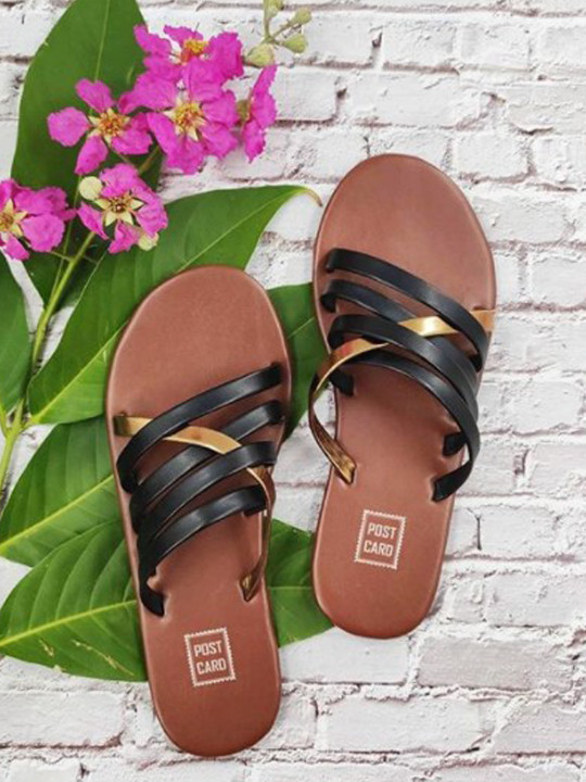 POSTCARD Women Brown Solid Open Toe Flats