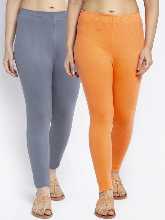 Women Pack of 2 Modern Lycra Solid Ankle Length Leggings