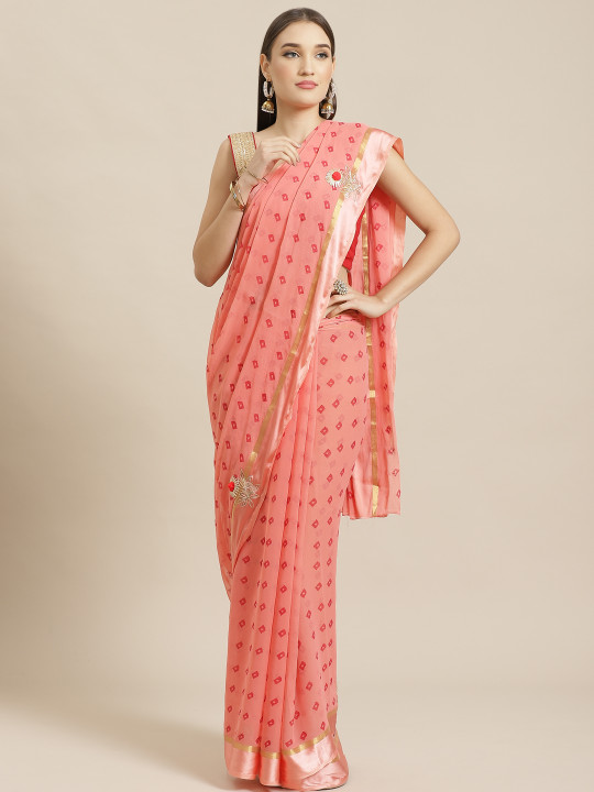 Pink Printed Bandhani Saree