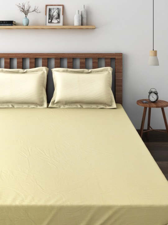 Cream-Coloured 210 TC Cotton Double Bedsheet with 2 Pillow Covers