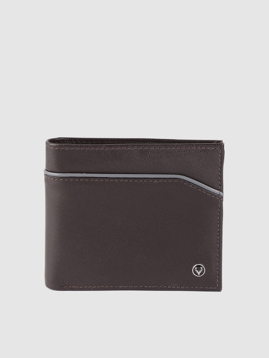 men brown solid two fold wallet