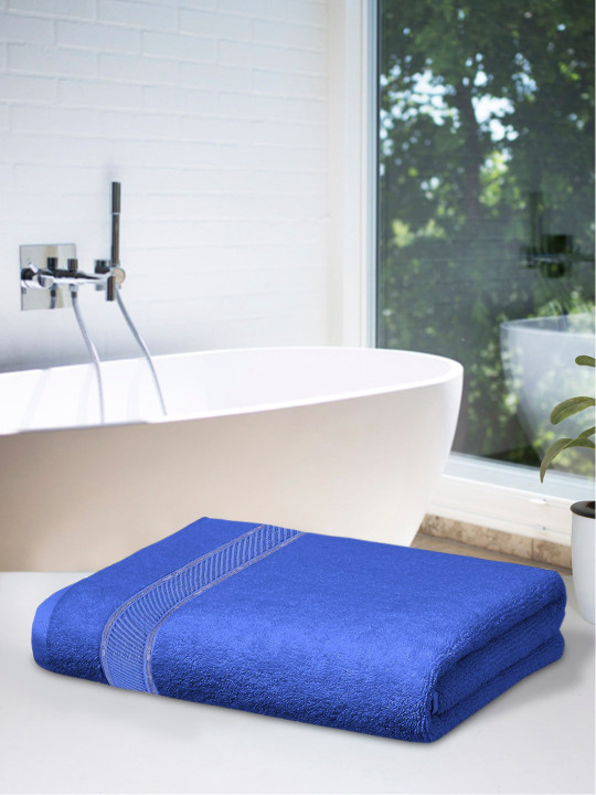 Kuber Industries Blue Solid Cotton 500GSM Breathable Adult Regular Bath Towel-59x30In