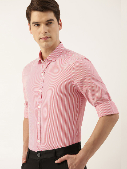 INVICTUS Men Red & White Slim Fit Striped Casual Shirt