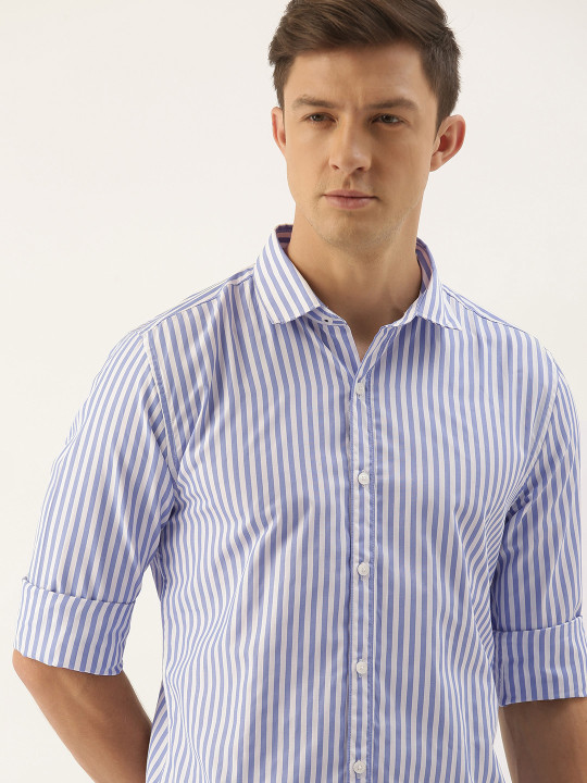 INVICTUS Men Easy Care Blue Bengal Stripes Striped Formal Shirt