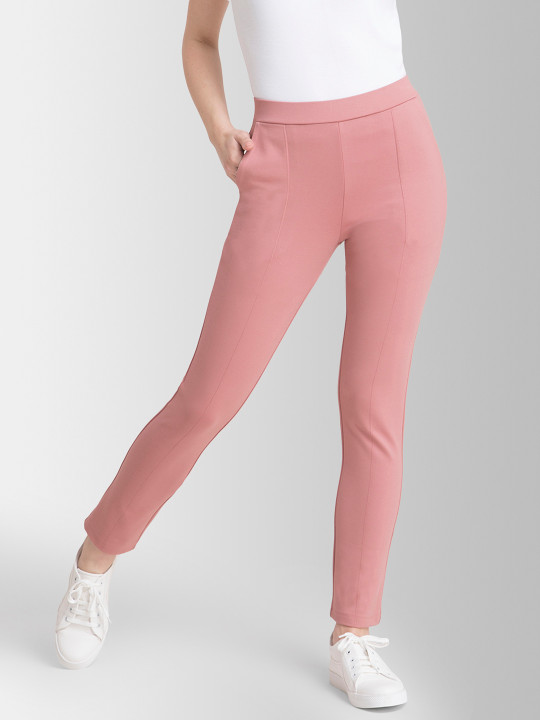 FABLE STREET Women Pink LivIn Straight Fit Regular Trousers